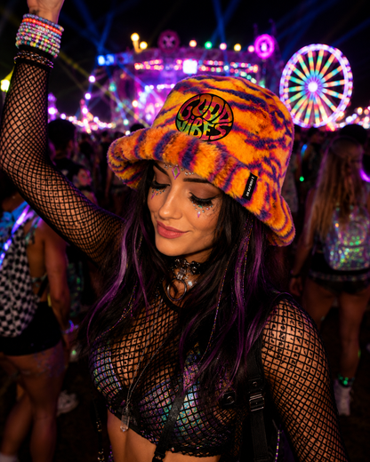 Neon Tiger Stripe Furry Bucket Hat