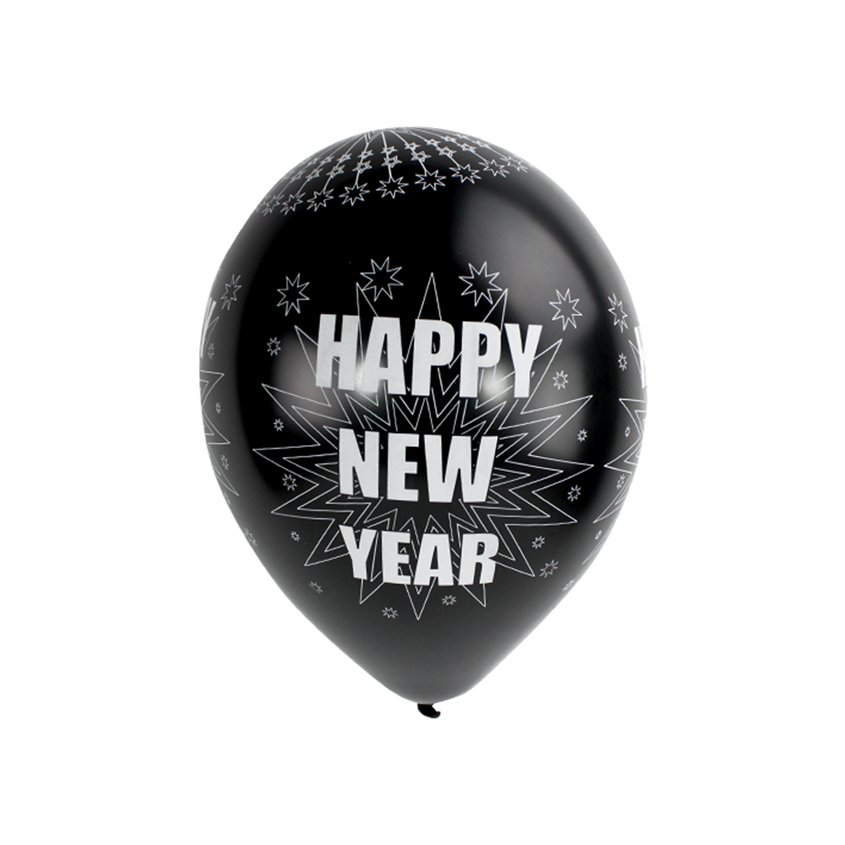 Happy New Year Sparkling Silver & Black Balloons - 11" Latex (6pk) – product image 2