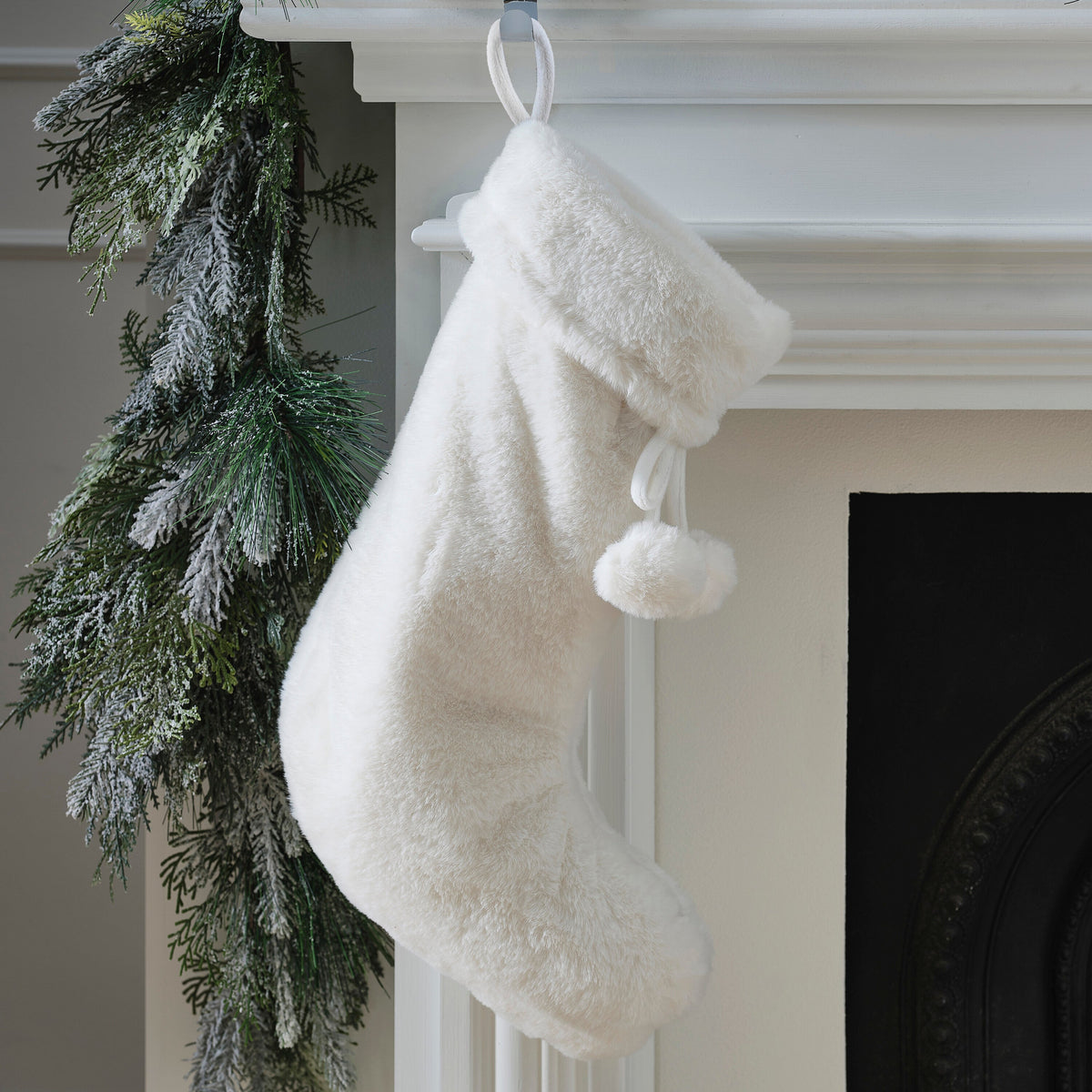 Cream Faux Fur Christmas Stocking