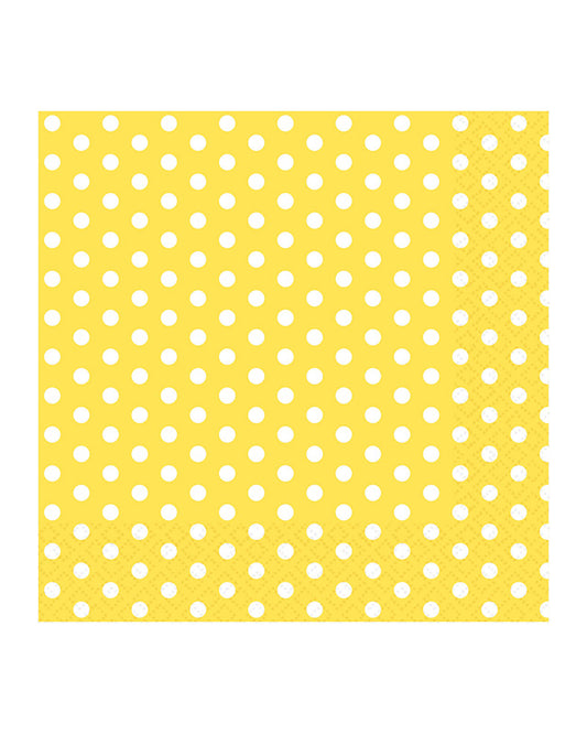 Yellow & White Spot Paper Napkins - 33cm (20pk)
