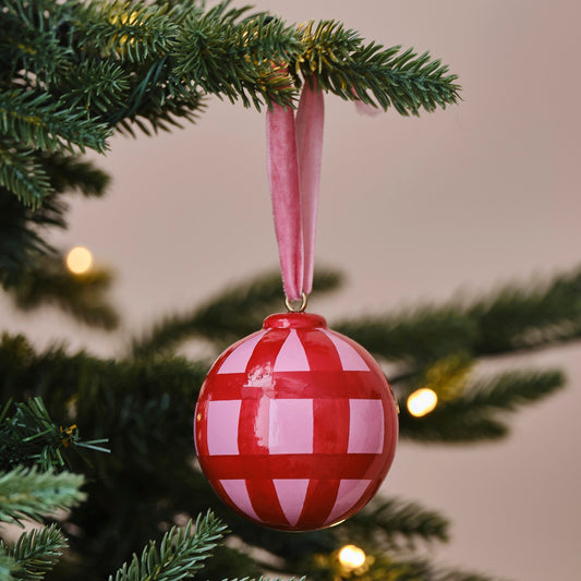 Pink and Red Hand Painted Christmas Bauble