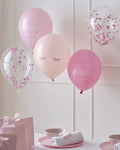Pamper Party Pink Confetti Happy Birthday Balloons - 12" Latex (5pk) – product image 1