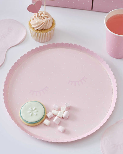 Pamper Party Pink Polka Dot Plates - 25cm (8pk)