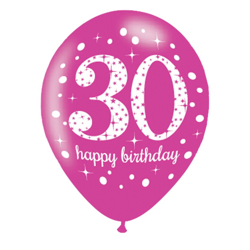 Happy 30th Birthday Pink Mix Latex Balloons - 11" (6pk) – product image 2