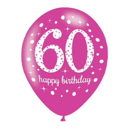 Happy 60th Birthday Pink Mix Latex Balloons - 11" (6pk)