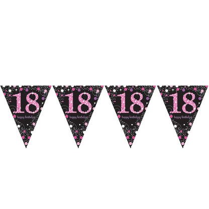 Pink Age 18 Holographic Plastic Bunting - 4m