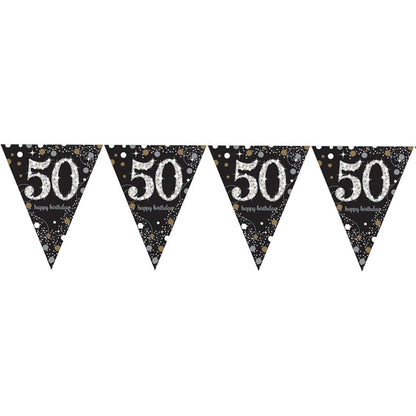 Pink Age 50 Holographic Plastic Bunting - 4m
