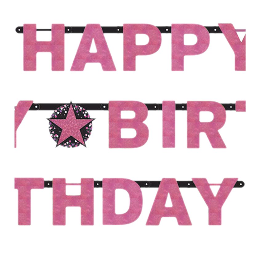 Pink 'Happy Birthday' Holographic Paper Letter Banner - 2.1m