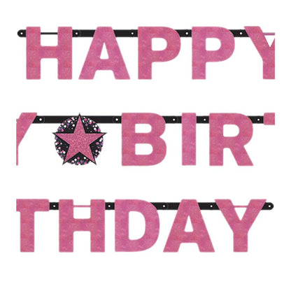 Pink 'Happy Birthday' Holographic Paper Letter Banner - 2.1m