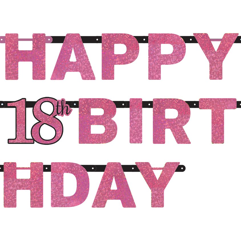 Pink 'Happy 18th Birthday' Holographic Paper Letter Banner - 2m – product image 2