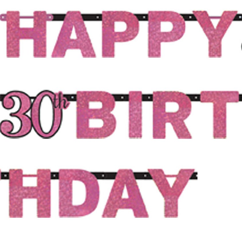 Pink 'Happy 30th Birthday' Holographic Paper Letter Banner - 2m – product image 2