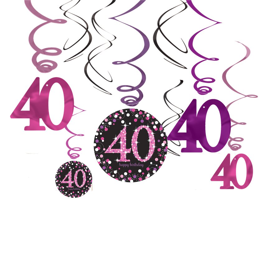 Pink Age 40 Hanging Swirls - 45cm (12pk)