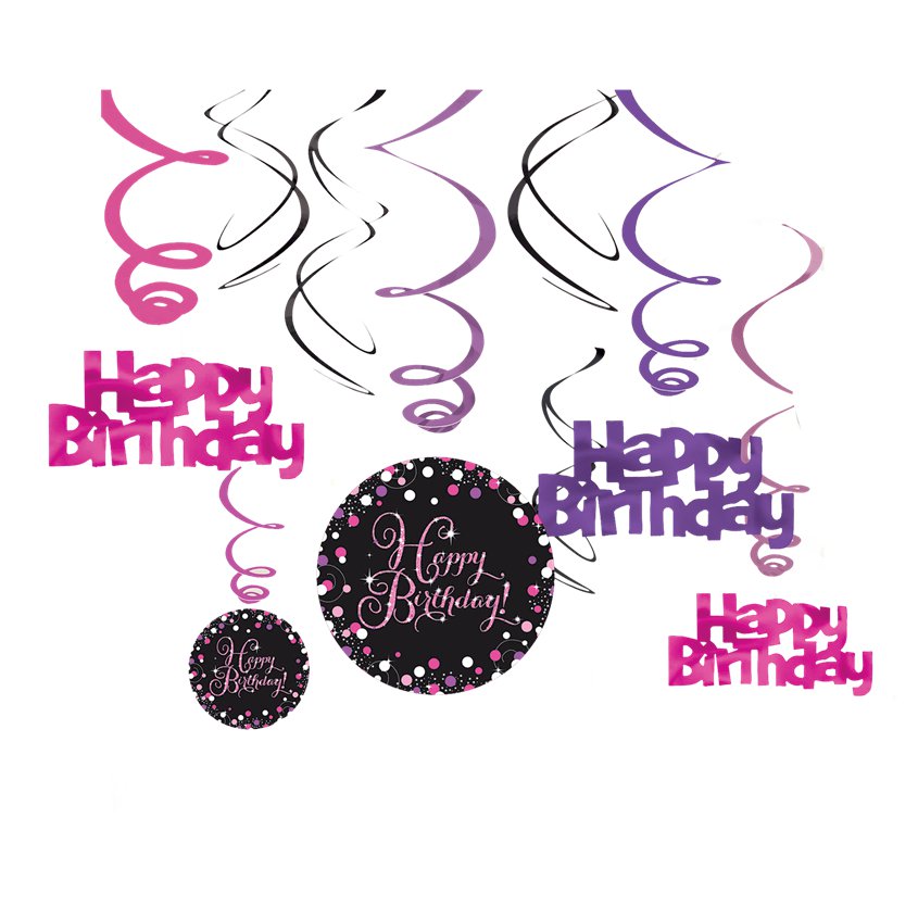 Pink Happy Birthday Hanging Swirls - 45cm (12pk) – product image 2