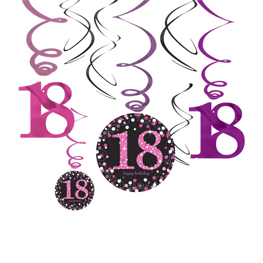 Pink Age 18 Hanging Swirls - 45cm (12pk)