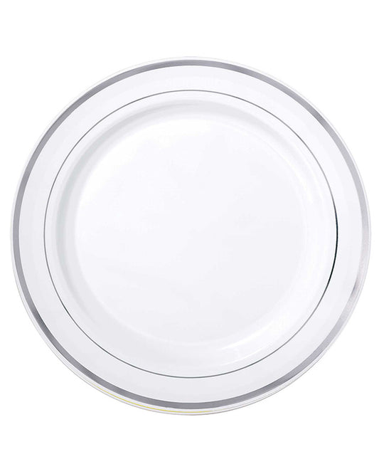 White with Silver Trim Plastic Plates - 30cm