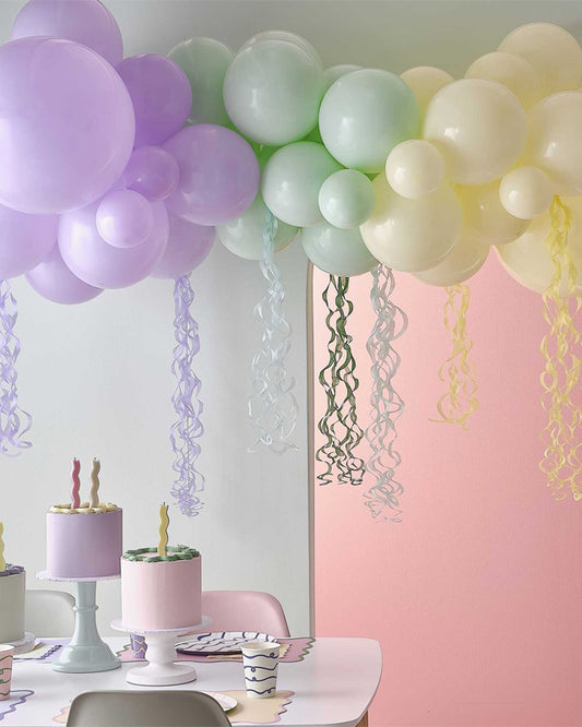 Pastel Wave Balloon Arch with Tassels - 45 Balloons