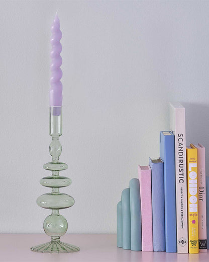 Pastel Wave Green Glass Bubble Candle Holder