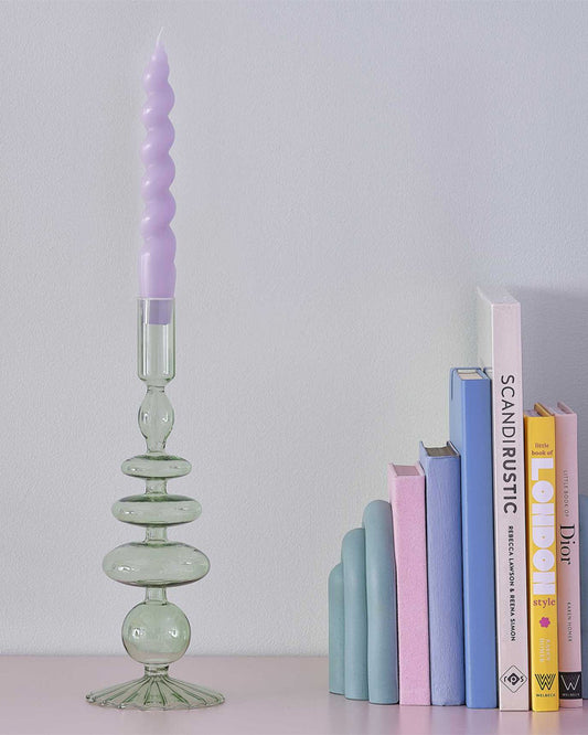 Pastel Wave Green Glass Bubble Candle Holder