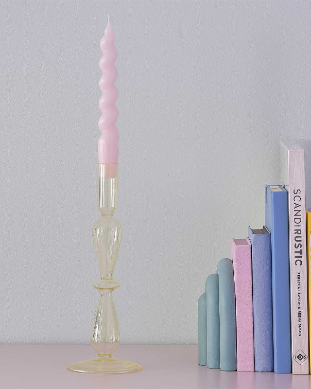 Pastel Wave Yellow Glass Bubble Candle Holder