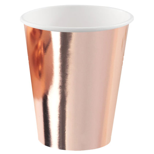 Rose Gold Metallic Paper Cups - 250ml (8pk)
