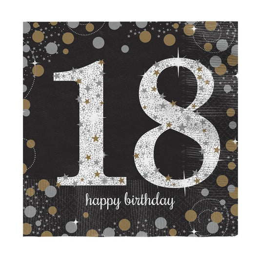 Sparkling Celebration 18th Birthday 2ply Paper Napkins - 33cm (16pk)