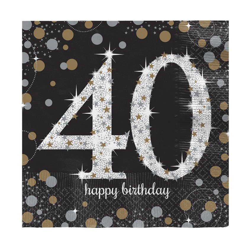 Sparkling Celebration 40th Birthday 2ply Paper Napkins - 33cm (16pk)