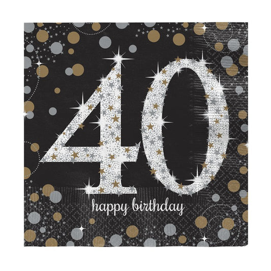 Sparkling Celebration 40th Birthday 2ply Paper Napkins - 33cm (16pk)
