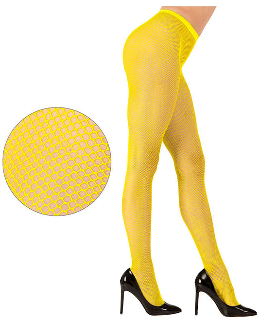 Neon Yellow Fishnet Tights - One Size