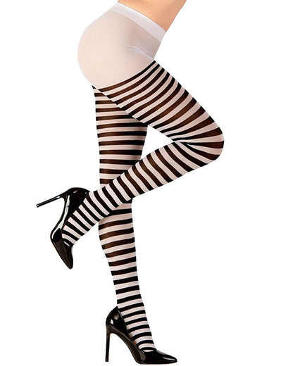 Black & White Striped Tights - Adult