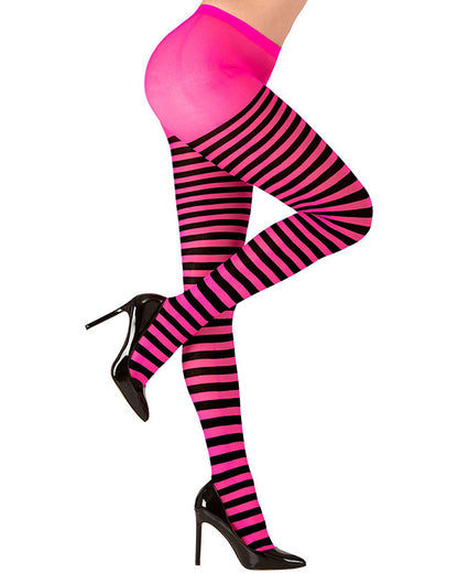 Black & Pink Striped Tights - Adult
