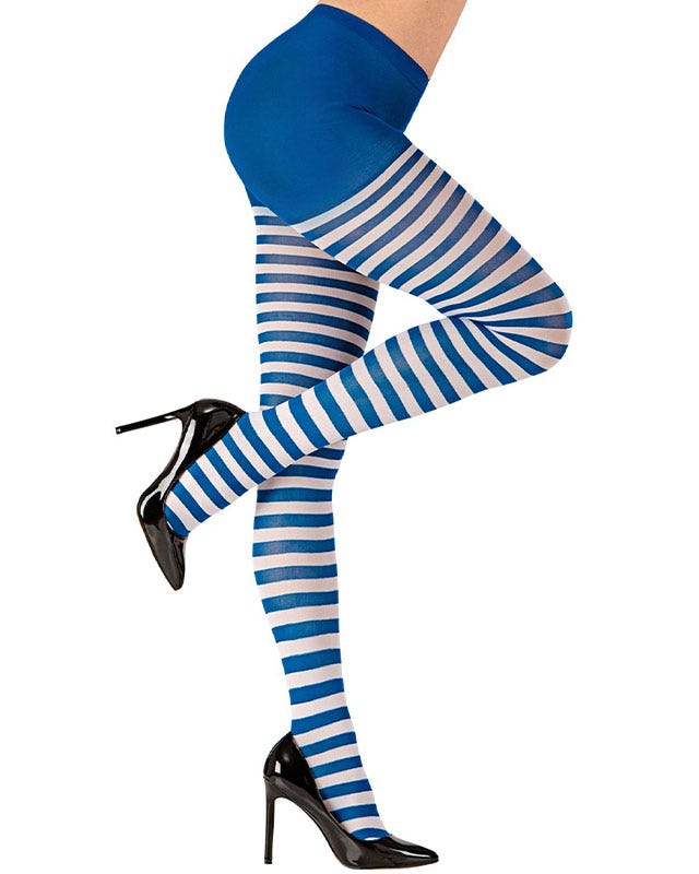 White & Blue Striped Tights - Adult