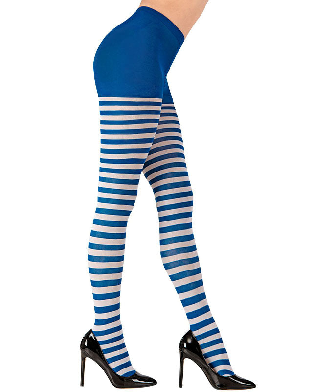 White & Blue Striped Tights - Adult