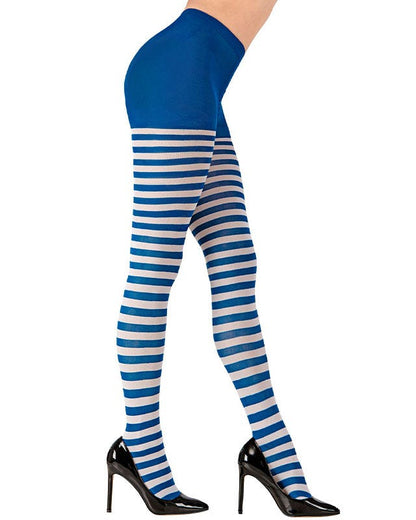 White & Blue Striped Tights - Adult