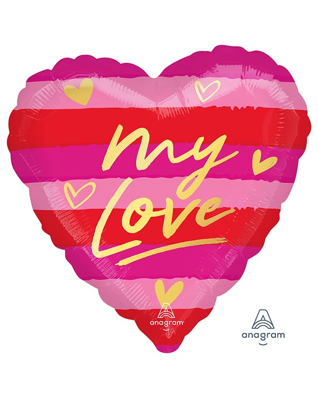 My Love Striped Heart Balloon - 18" Foil