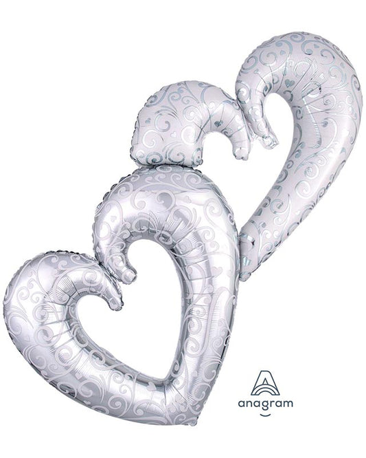 Silver Interlocking Hearts Balloon - 53" Foil