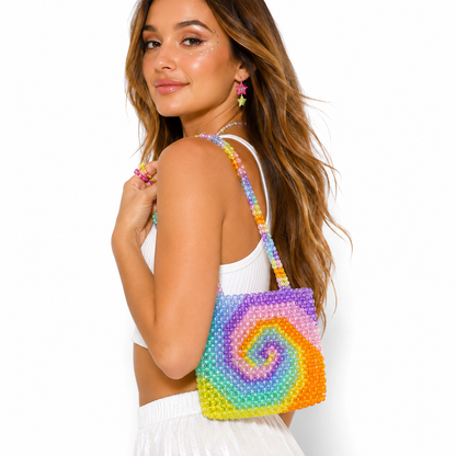 Rainbow Spiral Tie Dye Beaded Shoulder Bag