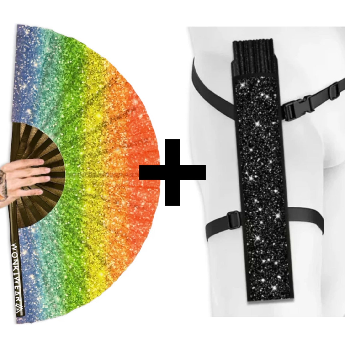Rainbow Glitter XL UV Reactive Festival Fan