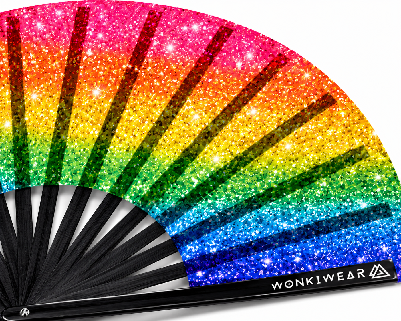 Rainbow Glitter XL UV Reactive Festival Fan