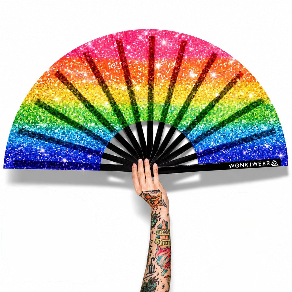 Rainbow Glitter XL UV Reactive Festival Fan – product image 1