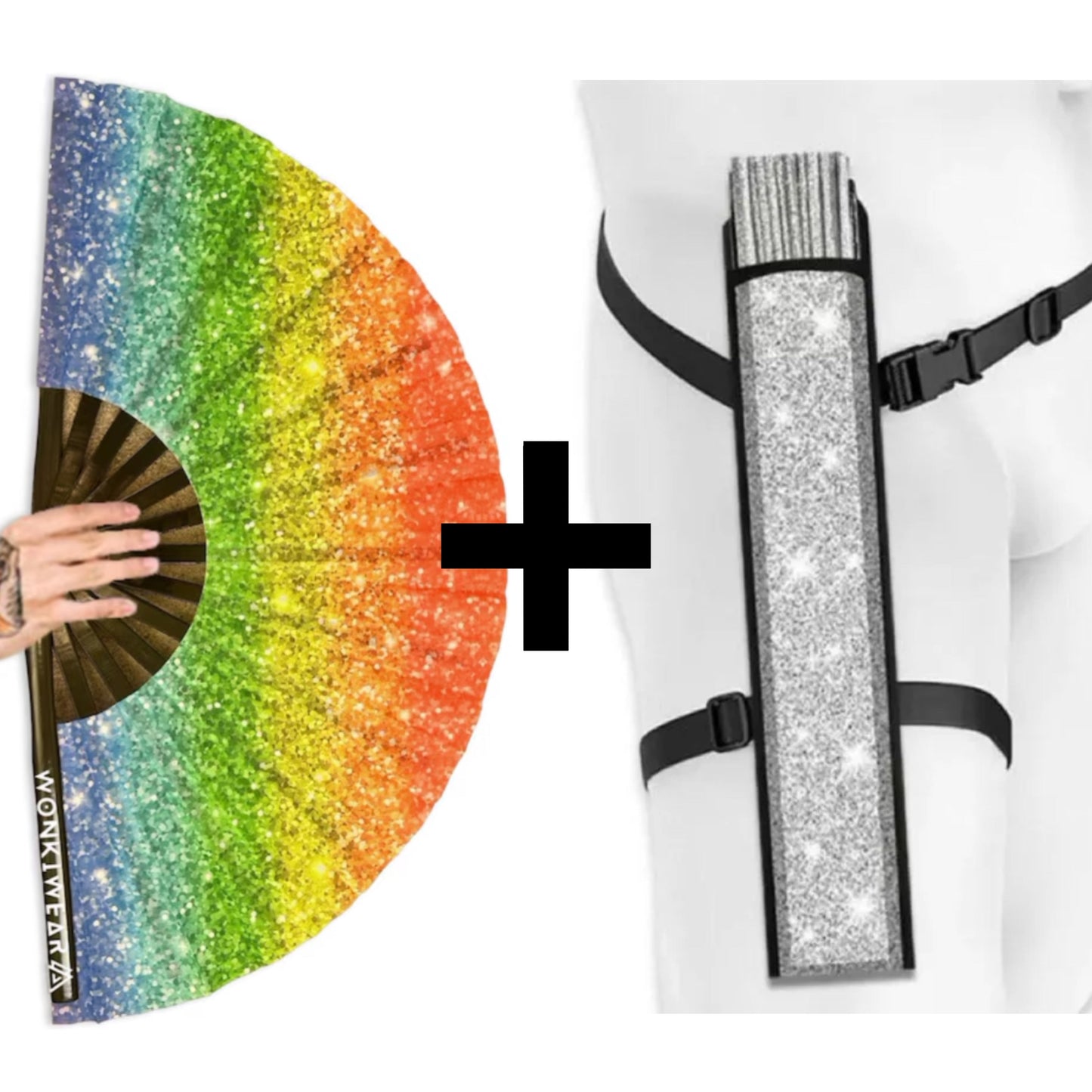 Rainbow Glitter XL UV Reactive Festival Fan