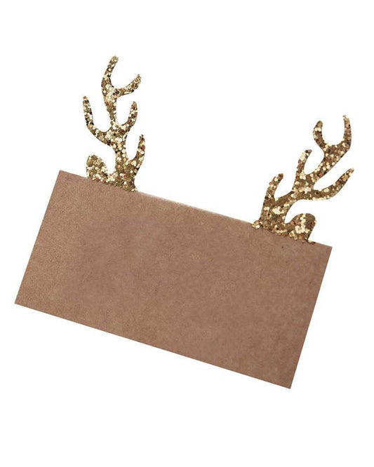 Gold Glitter Antler Kraft Place Cards (10pk)