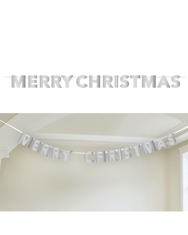Silver Foil Merry Christmas Banner - 2.8m