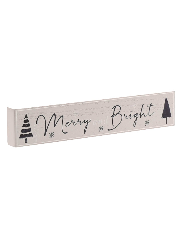 Merry & Bright Wooden Mantel Plaque - 20cm