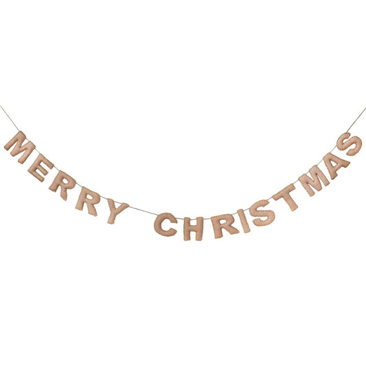 Felt Bunting - Merry Christmas - Blush Pink with Gold Stitching