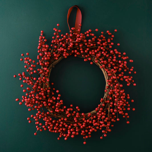 Red Berry Wreath with Velvet Ribbon