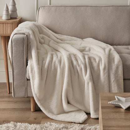 Plush Cream Faux Fur Throw