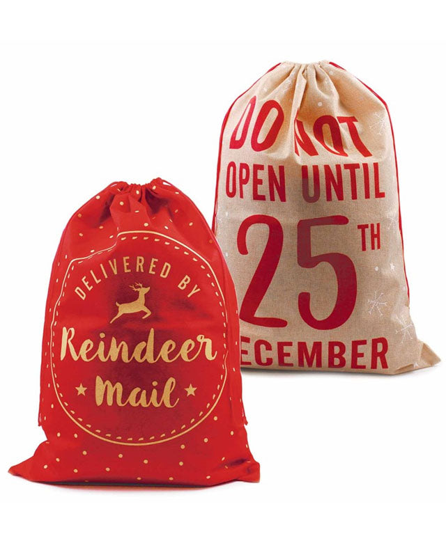 Hessian Style Printed Christmas Sack - 70 x 50cm