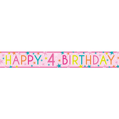 Girls 4th Birthday Paper Banners - 1m (3pk)