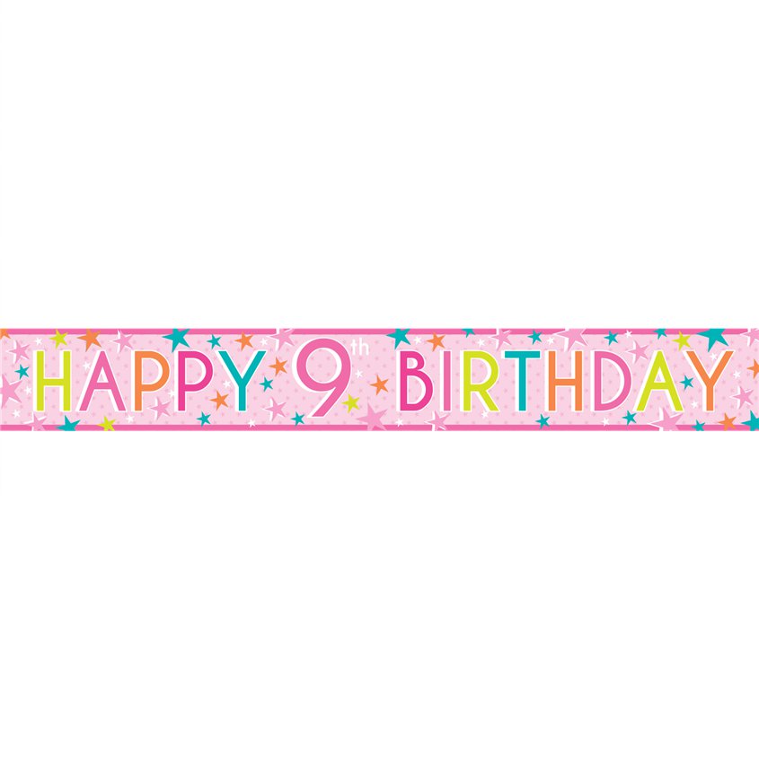 Girls 9th Birthday Paper Banners - 1m (3pk)