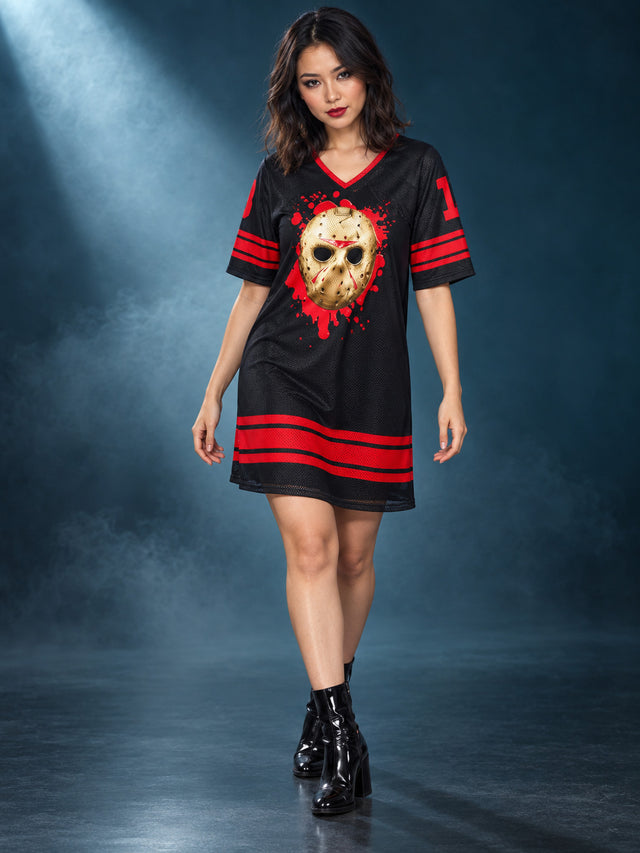 Styled studio scene showing the Jason Voorhees dress costume.